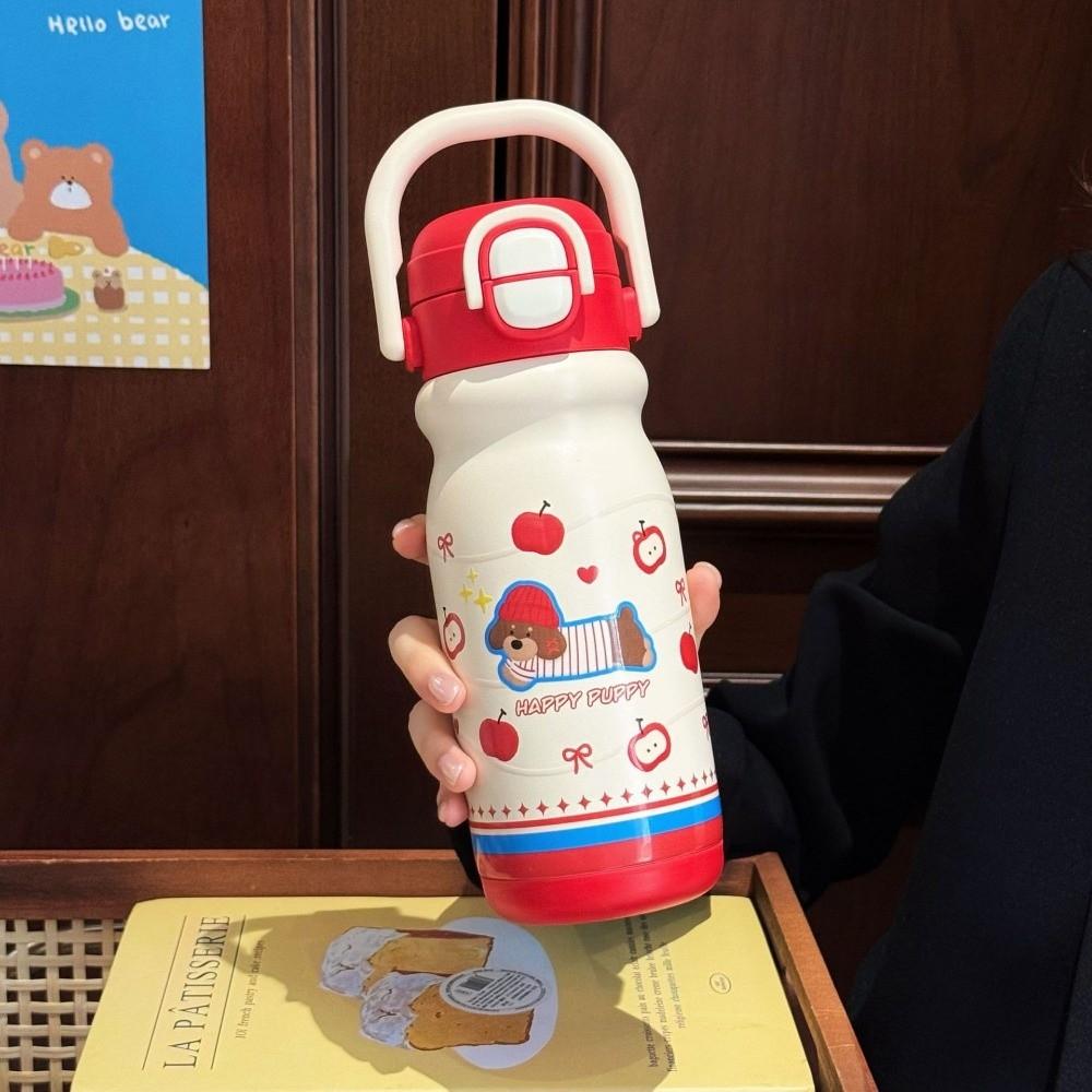 Insulation Or Cooling Vacuum Cup 500ML Straw Tumbler Cute Puppy Thermal Water Bottle