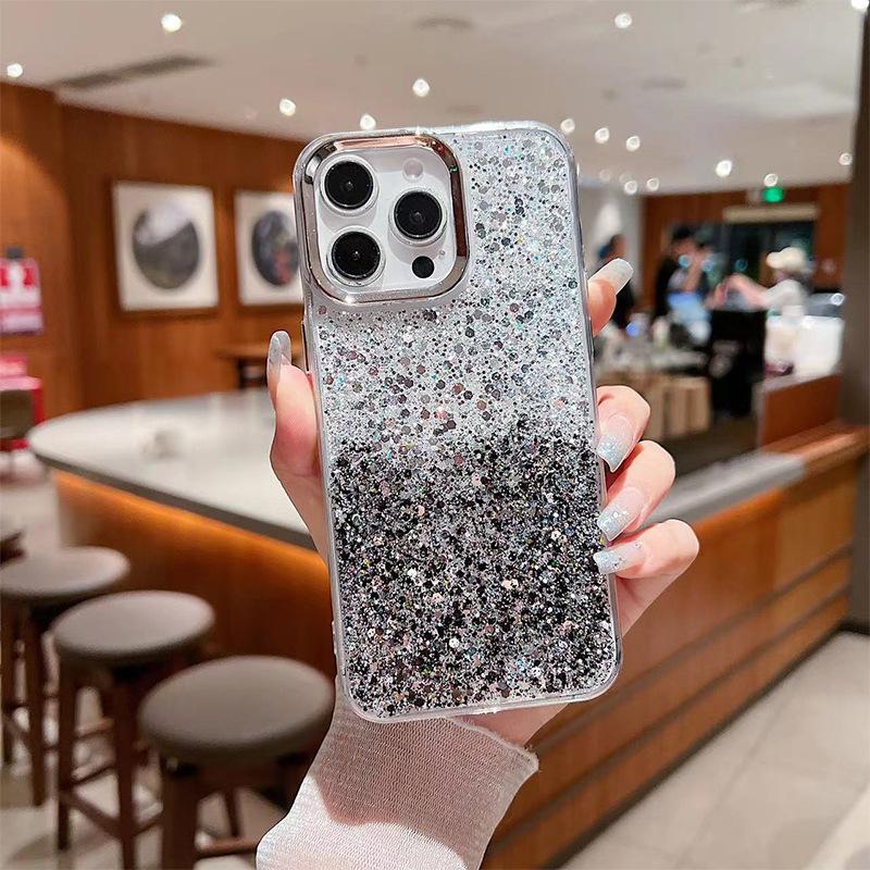 Two-Color Epoxy Glitter Sequined Mobile Phone Case For Apple 16Promax Small Fresh Women'S Apple 17 Protective Case