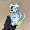 KEYSION Cute Ear Cartoon Case for VIVO Y28 4G with Lanyard Soft Silicone+PC Shockproof Phone Back Cover for VIVO Y28