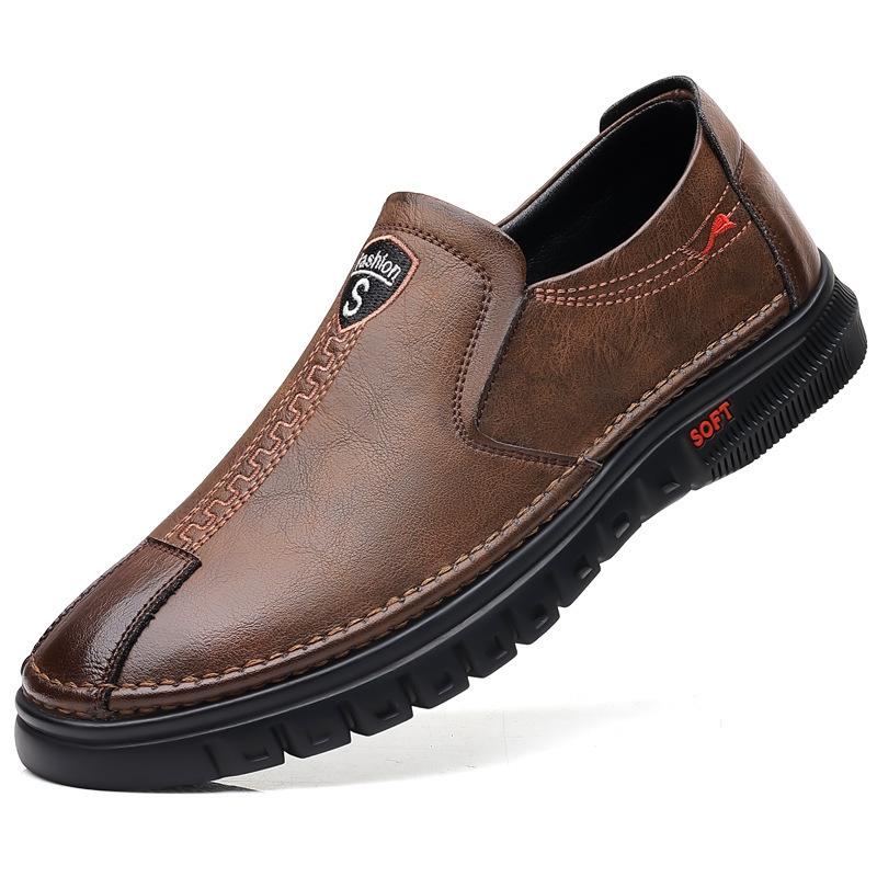 

2025 осень мужская обувь повседневная мягкая кожа тренд один педаль дышащие ленивые мужские кожаные туфли 44