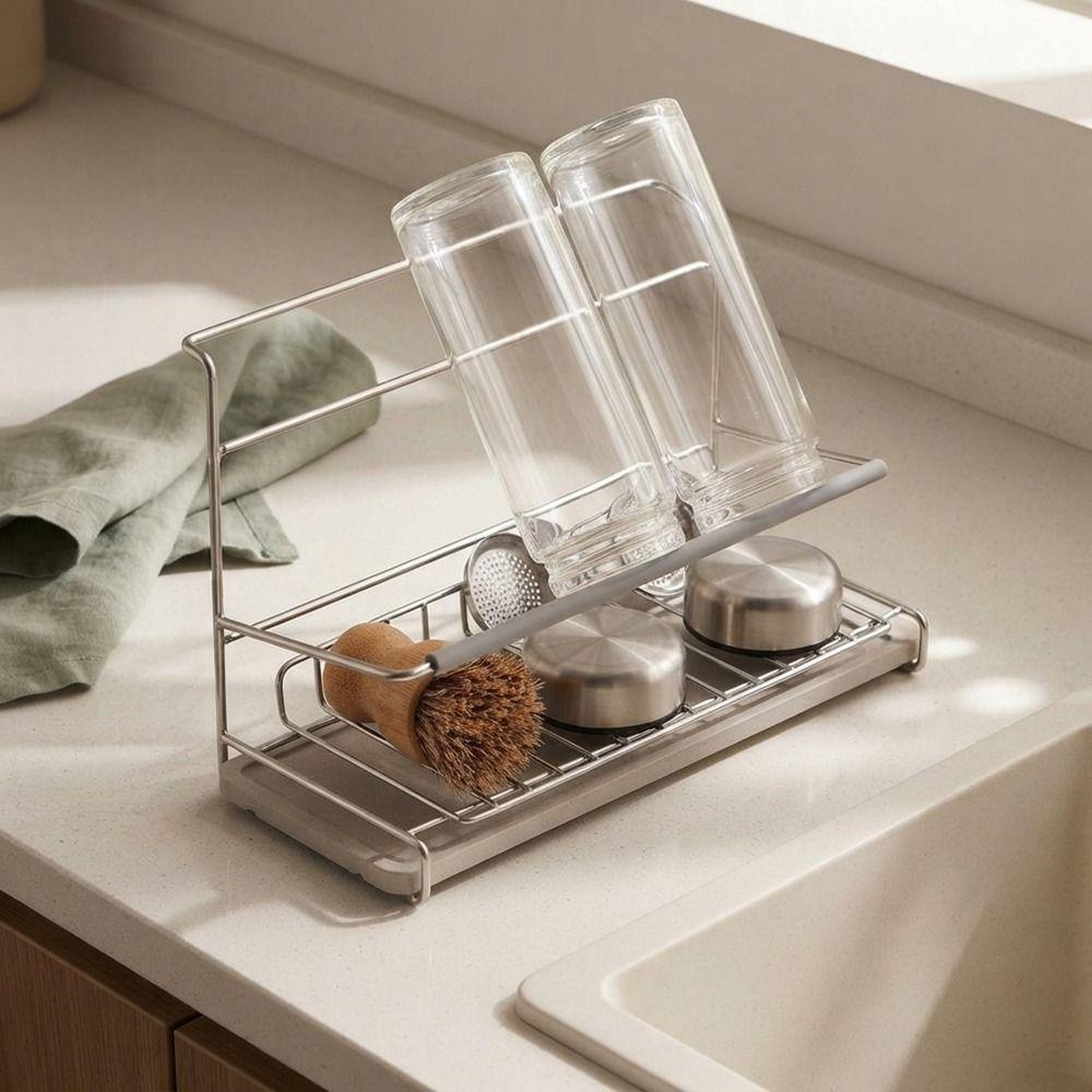 Stainless Steel Double-layer Water Cup Rack Anti-Fall Water Cup Holder Cup Drying Rack  Desktop