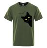 Meow Black Cat Funny Cotton Printed Unisexs and Womens Personalized Tshirt New Fashionable Loose Casual Round Neck Tshirt