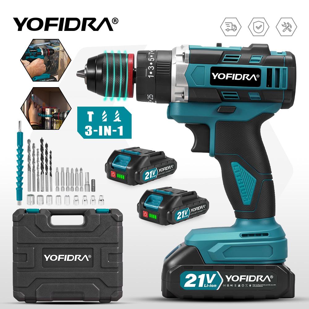 YOFIDRA 3IN1 Electric Impact Drill 25+3 Torque Handheld Cordless Impact Drill Woodworking Power Tool For Makita 21V Battery Pin