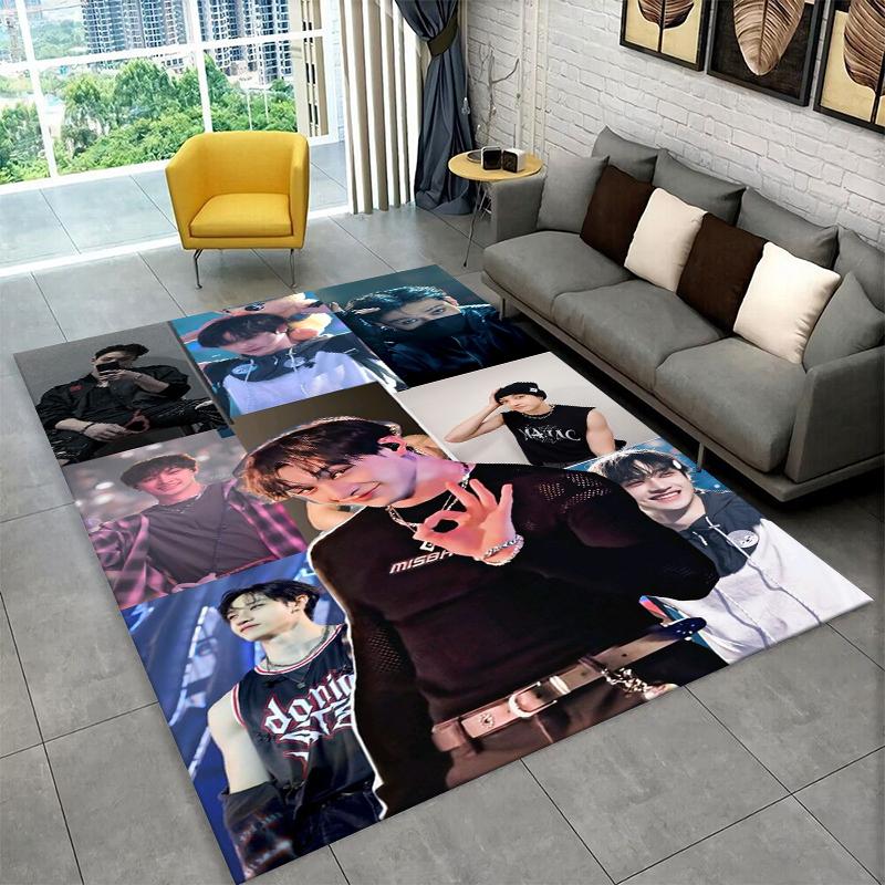 Tappeto Musicale Kpop Bang Chan Stray Kids per Sala Giochi Camera da Letto Soggiorno Divano Arredamento Casa, Tappeto per Area Bambini Tappetino Antiscivolo