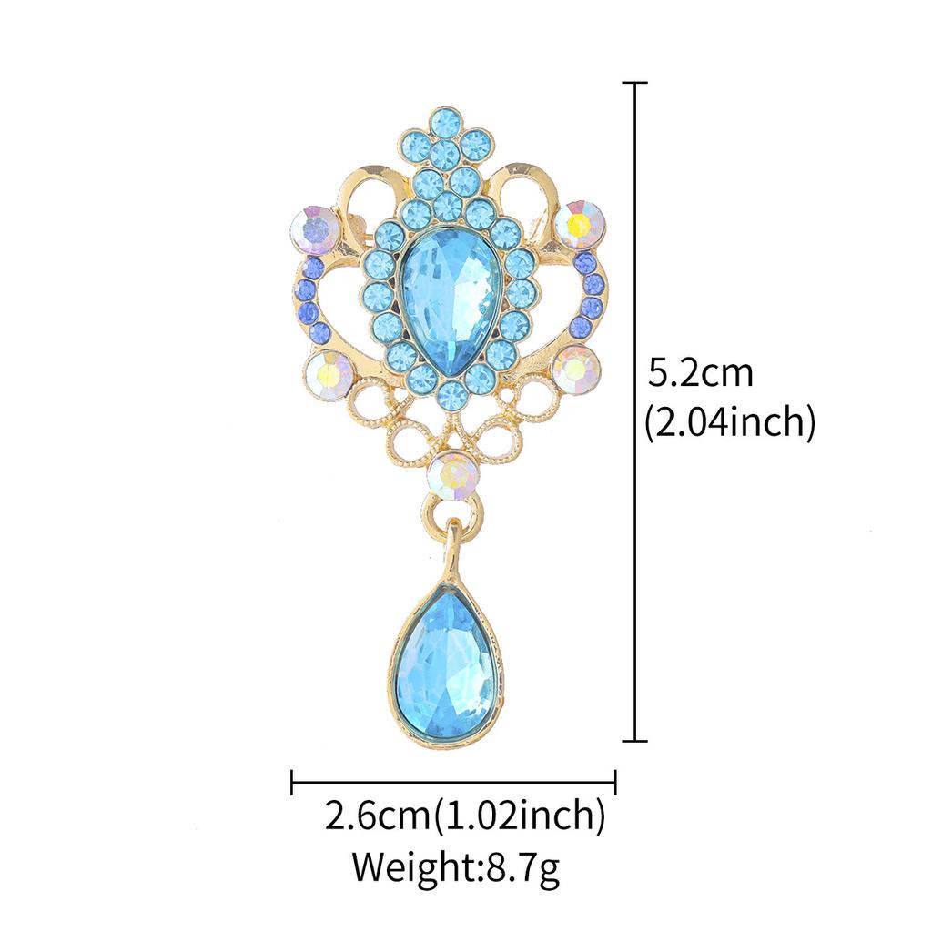 High-end Light Luxury Palace Style Card Glass Rhinestone Water Drop Pendant Brooch Simple and Versatile Clothing Jewelry Pin Female