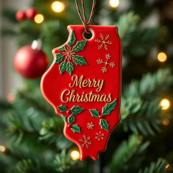 State Pride Christmas Pendant Merry Christmas In Golden Fonts U.S. States