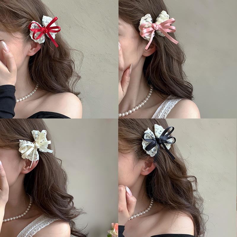 2 Pcs Blue Red Black Hair Clip Bow Hairpins Cloth Bow Side Bangs Clip Ribbon Side Hair Pins Barrettes Headwear Girls Pair Clips