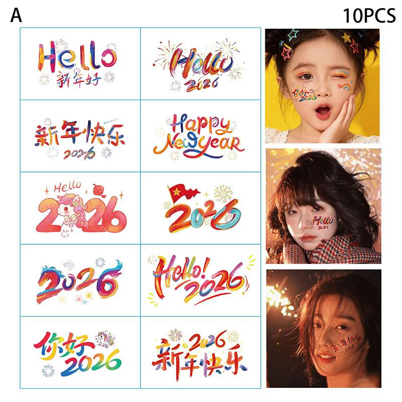2026 New Year Face Stickers Set - Colorful Hello Happy New Year Temporary Tattoos for Party Decor