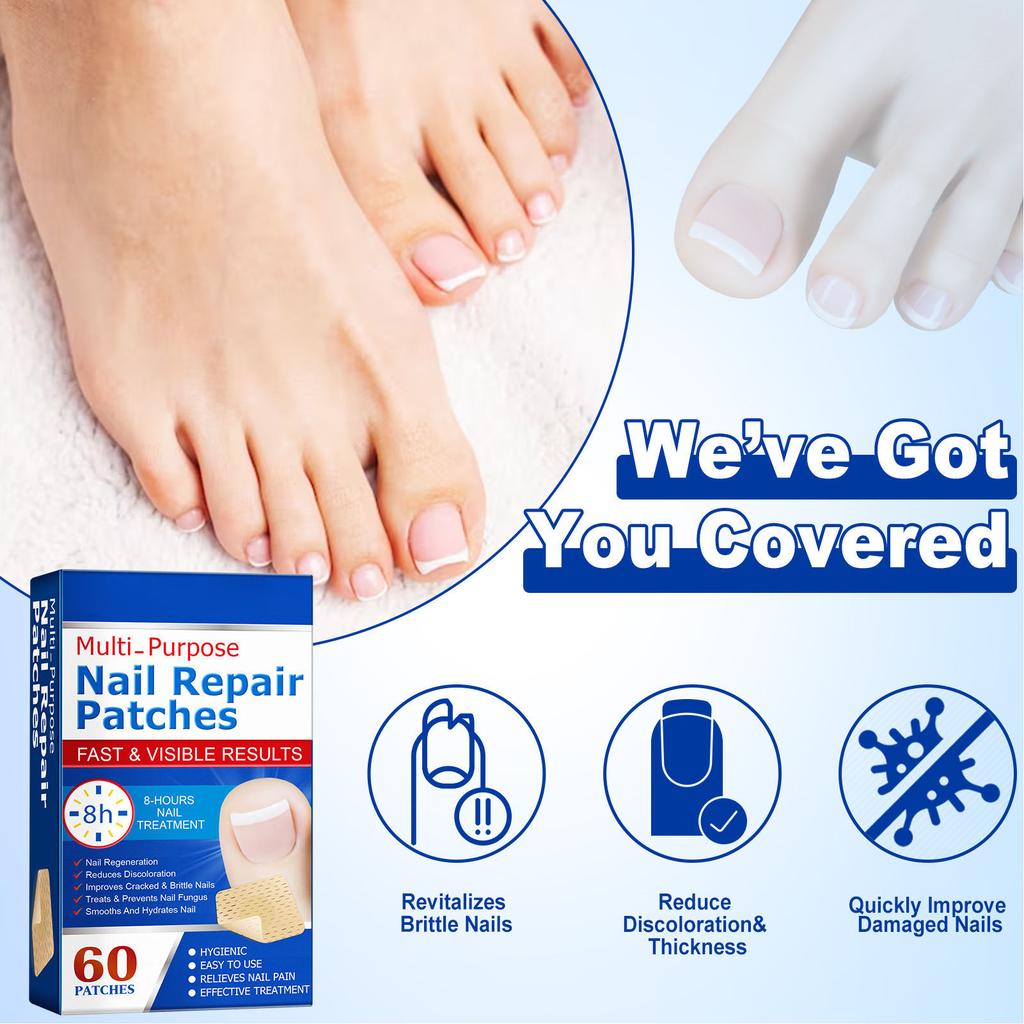 60pcs Nail Repairing Patches Reduce Discoloration Painless Nail Repair Treating Patches for Manicure