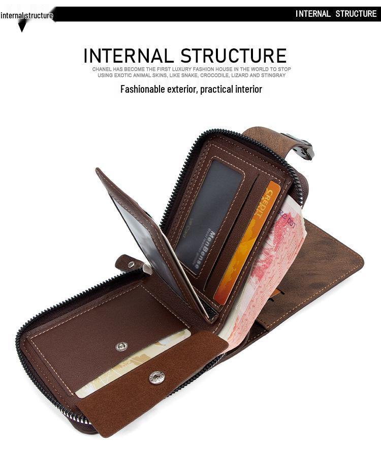 Men's Retro Chain Wallet with Lock Buckle, Multiple Card Slots, Coin Pocket, and Loose-Leaf Design