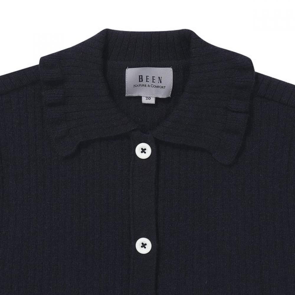The Coffee Bean   Tea Leaf Navy Ribbed Collar Knit Cardigan Ba14ck01nv