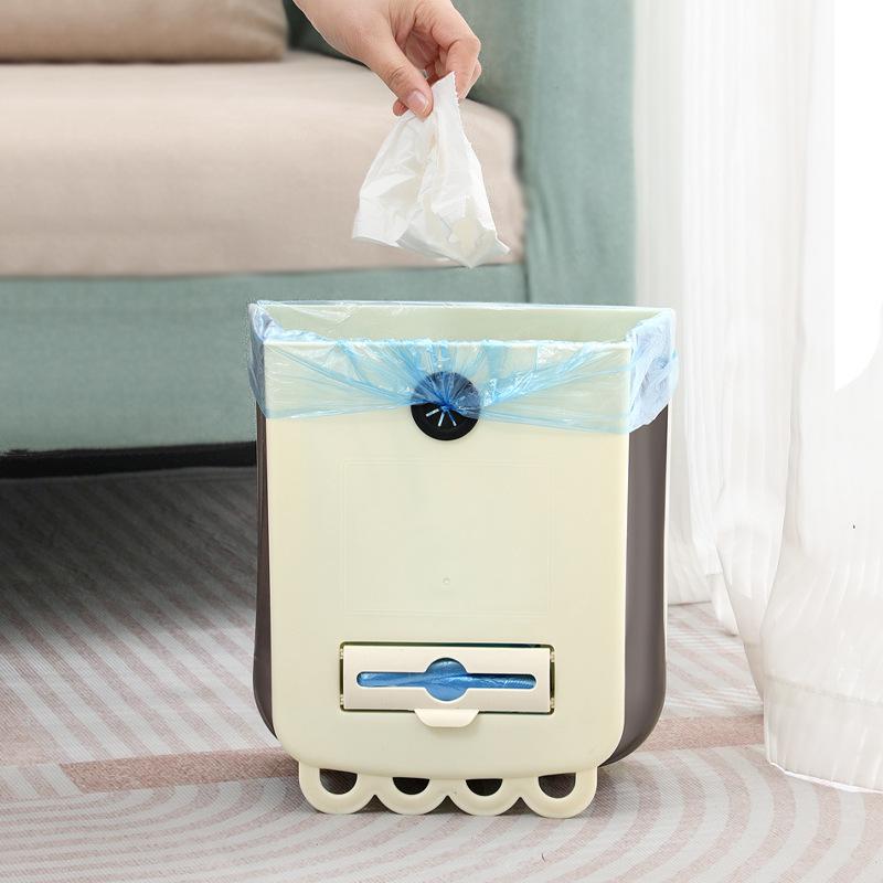 Wall-Mounted Foldable Kitchen Trash Bin: Punch-Free, Large Capacity Hanging Garbage Basket