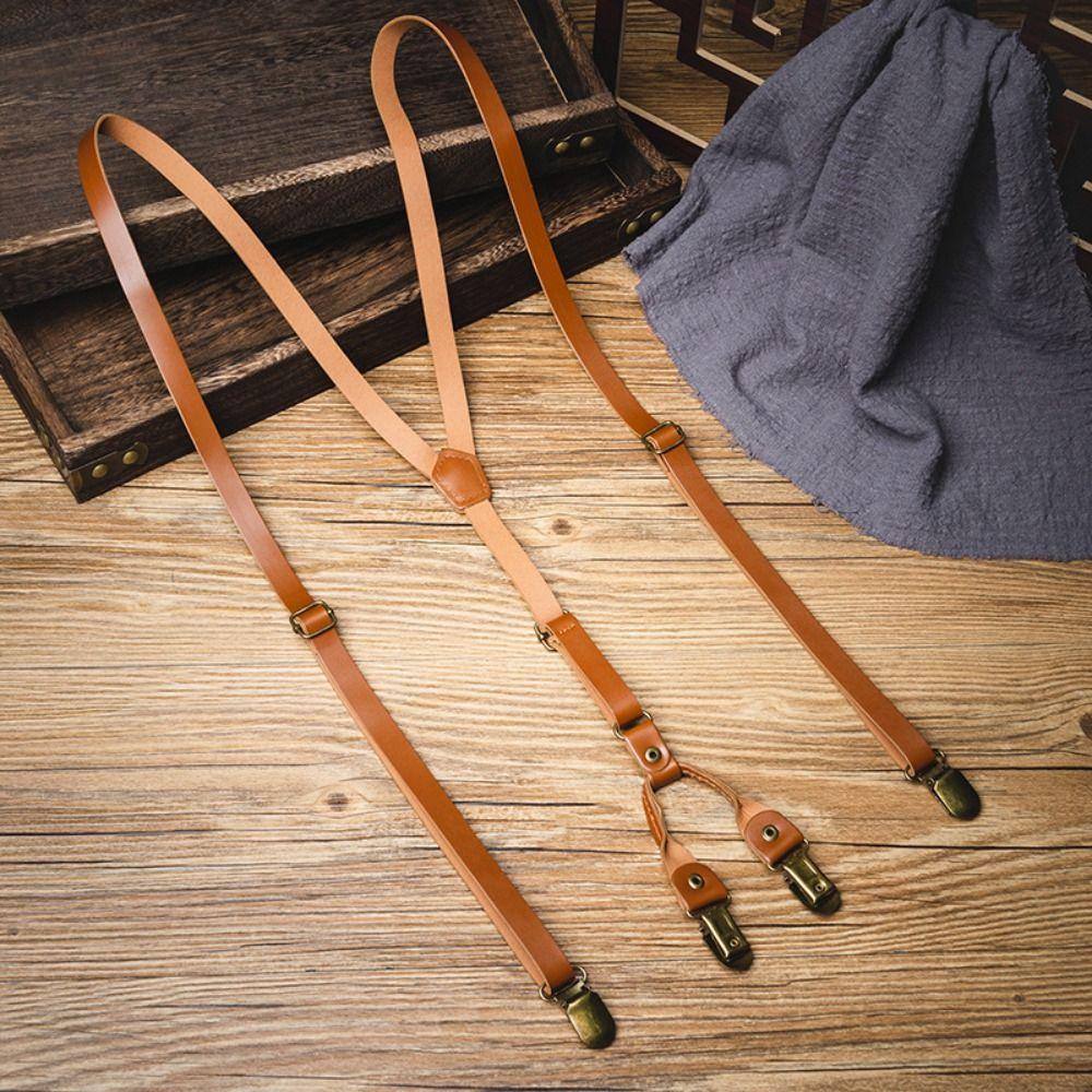 Retro Suspenders for Men Black Suspender Clip Simple Leather Suspenders  Business