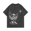 Vintage-washed, Loose-fit 100% Cotton T-shirt with a“Praying Angel and Starry Compass” Print—a Dark Streetwear-style T-shirt That Goes with Everything