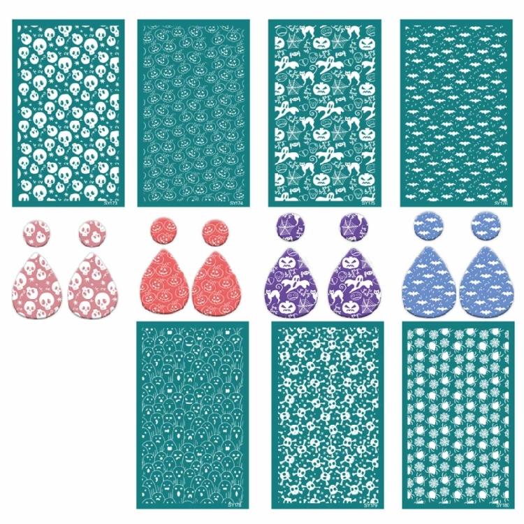 Halloween Themed Silkscreen Print Stencils for Clay Earrings Jewelry Making, Printing on Clay, Fabric