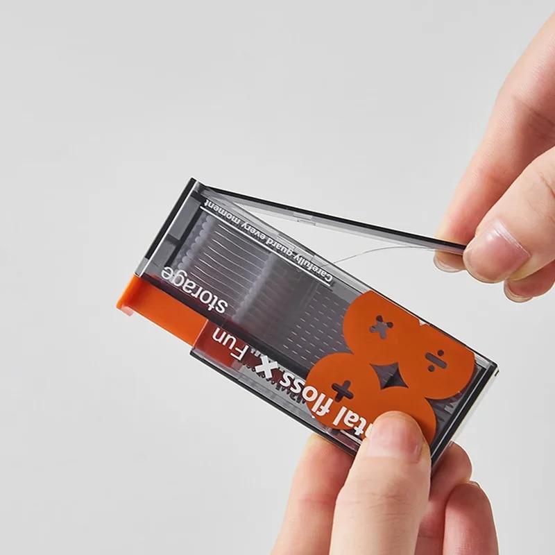 Portable Floss Dispenser Includes 10Pcs Floss Automatic Ejectable Floss Organiser Oral Care Press-on Disposable Flossing Sticks