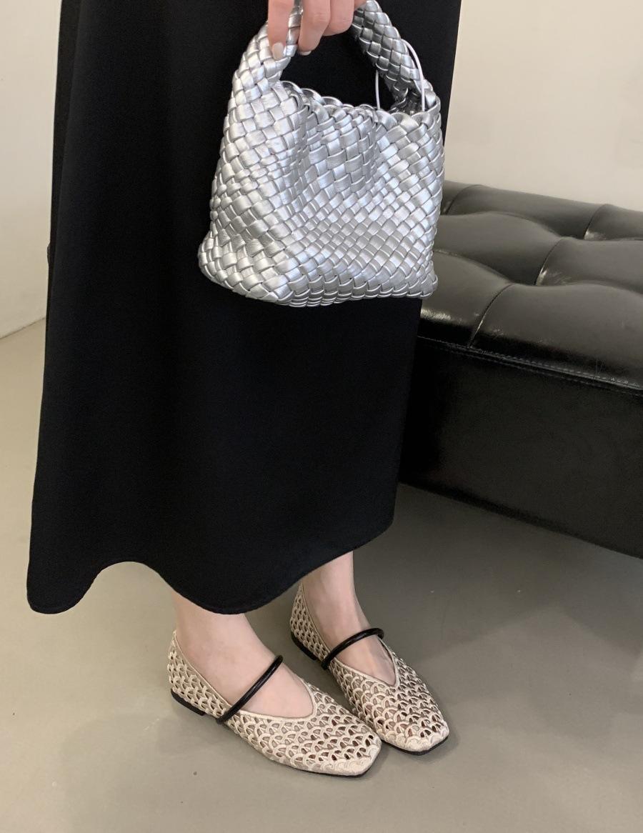 

2025 summer new hollow woven mesh sandals women s word with flat bottom low heel Mary Jane shoes 40 хаки