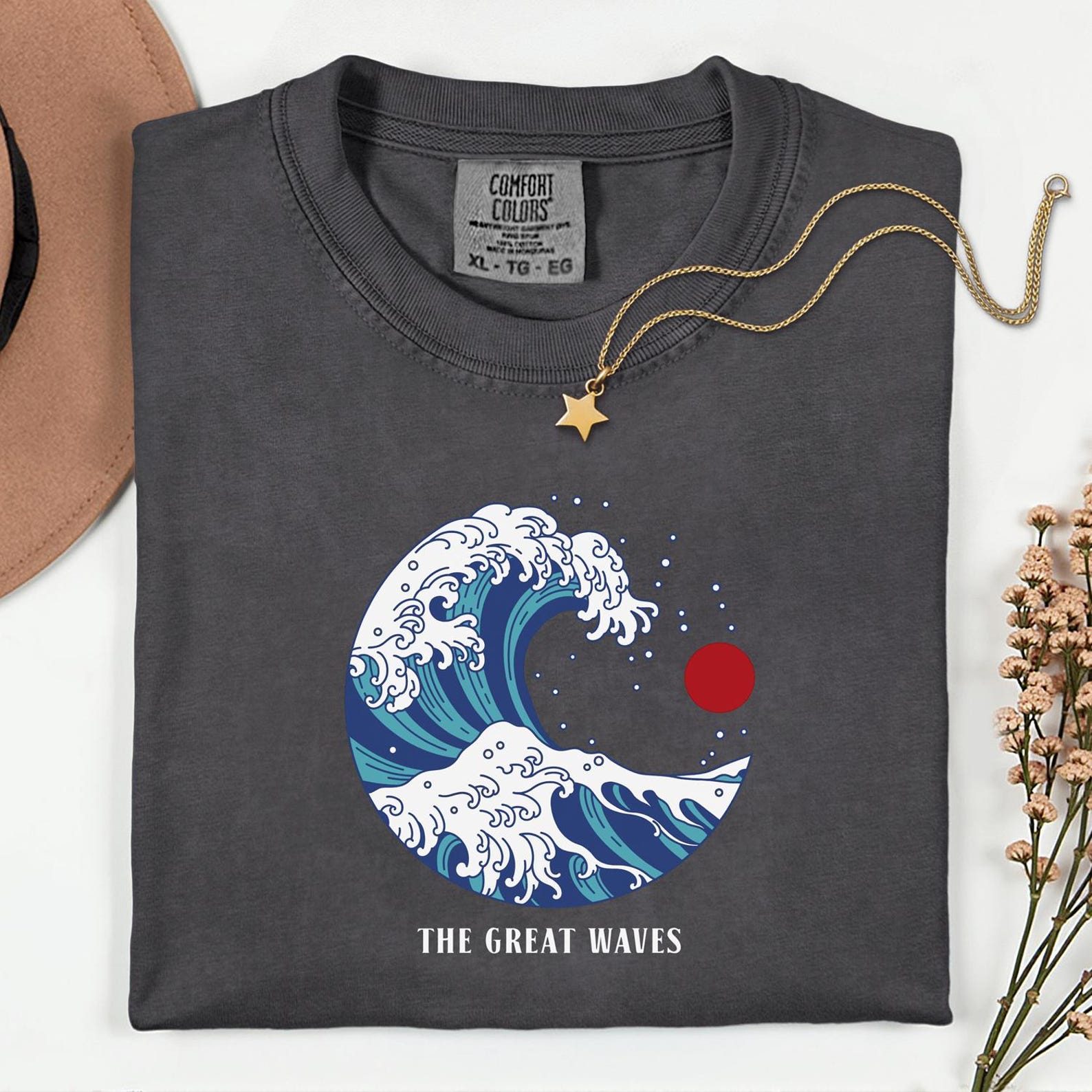 Wave T-Shirt, Japanese Ocean Art Tee, Ukiyo Style Wave Graphic 4XL