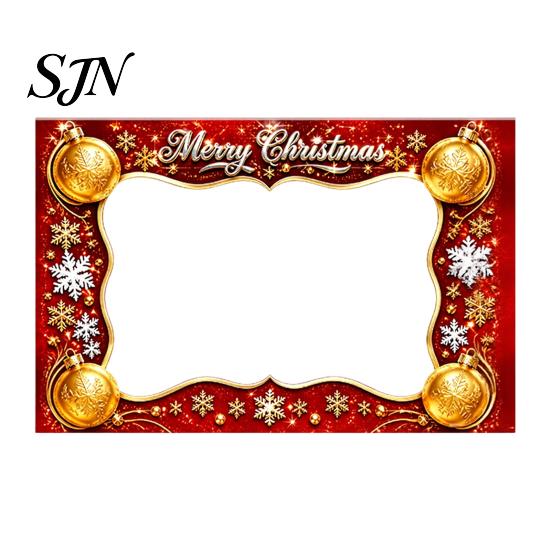 Portable Christmas Background Banner Cartoon Photo Booth Frame Banner, Xmas Selfie with Elk Festive Seasonal Event Penguin Bear, Holiday Party