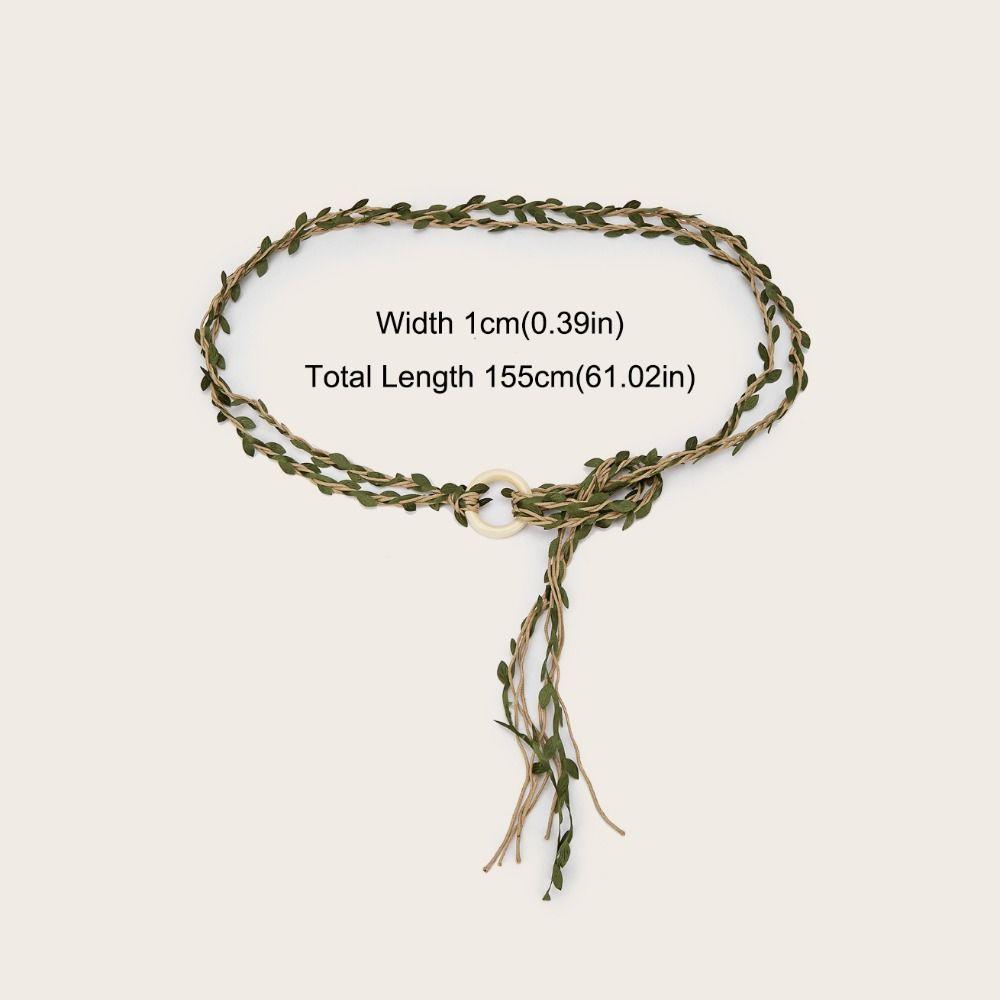 Wooden Ring Buckle Rattan Leaf Belt Boho Style Linen Rope Belt For Wedding Dress