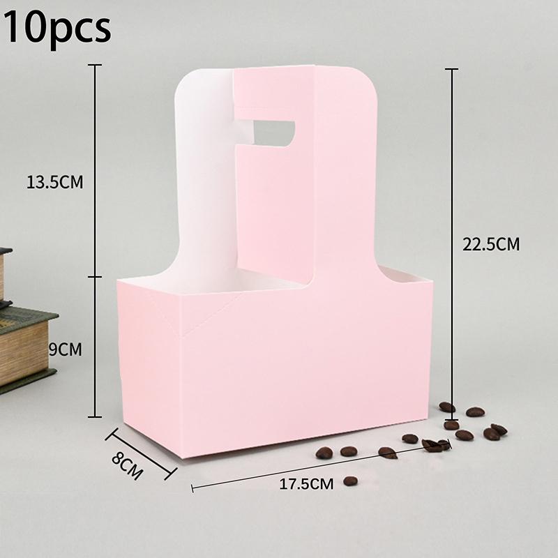 10Pcs Kraft Paper Drink Carrier with Handle 1/2/4Cup Capacity Coffee Cup Holder for Hot Or Cold Drinks Takeout Suitable for Cafe