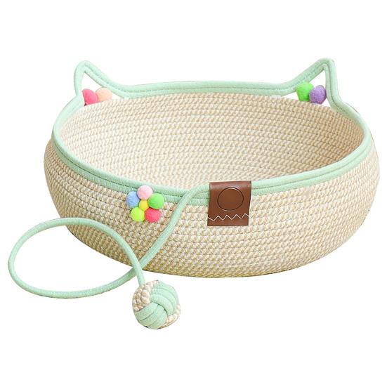 Decorative Pet Sleeping Basket Handwoven Cotton Rope Cat Bed, Scratchable Indoor Basket, Hand Woven Bed for Small Pets Breathable Round