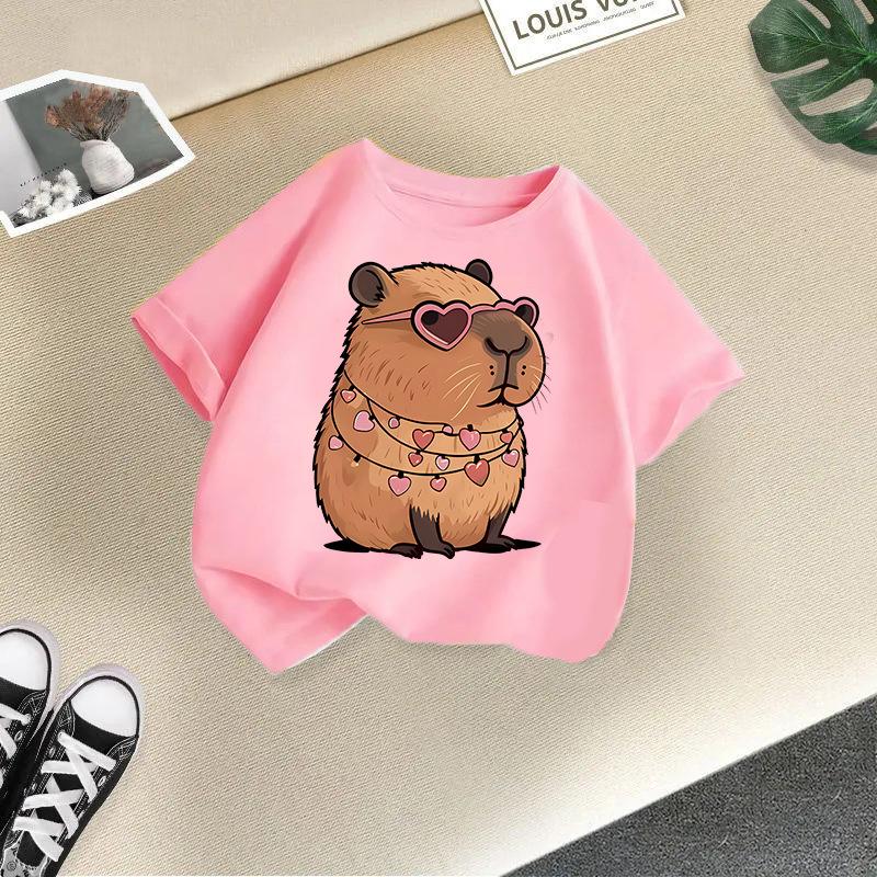 Nouveau T-shirt d'été mignon Animal Capybara Mode Imprimé pour Enfants Manches Courtes Mode Vêtements pour Enfants Purs