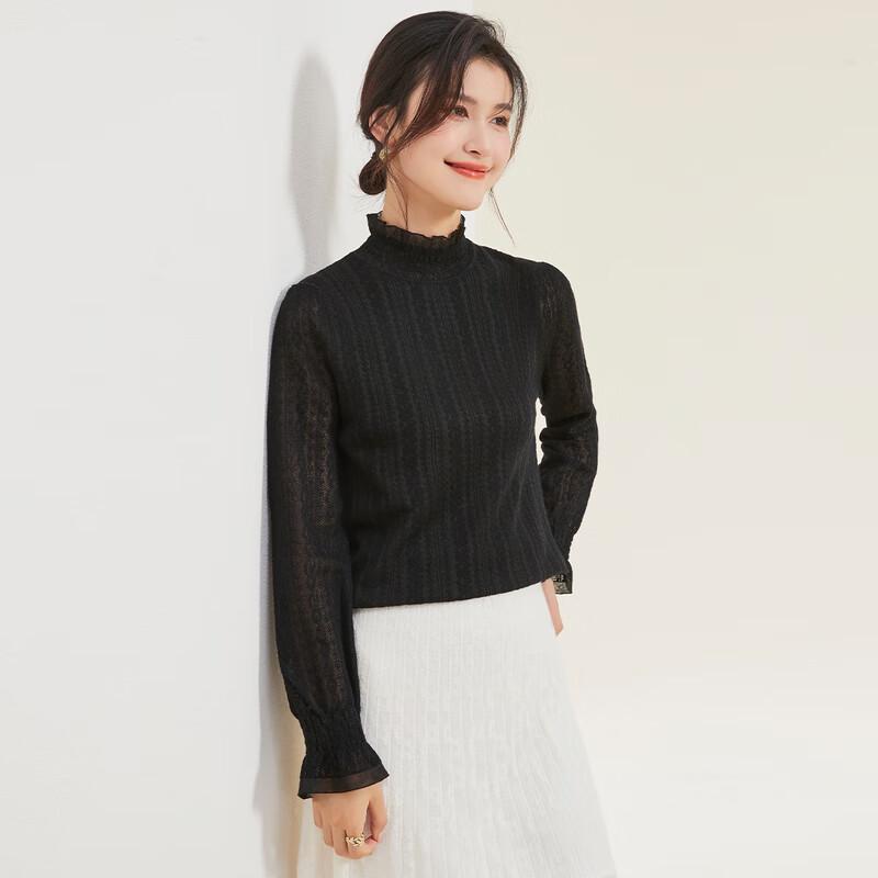 Women's Spring Lace-Trim Knit Sweater with Wool & Silk Blend