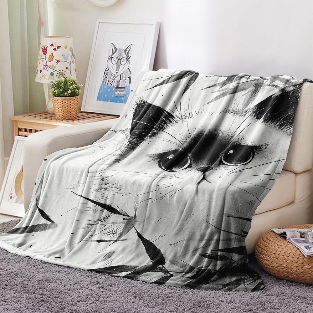 Ink Wash Cats  Print Flannel Blanket, High quality Comfortable for All Seasons, Home Decor, Warmth and Comfort
