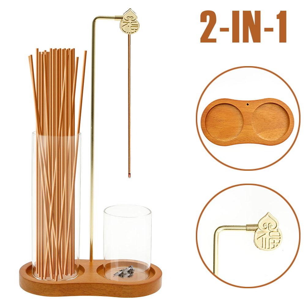 2 In 1 Incense Holder for Sticks Anti-Ash Flying Incense Burne with Glass Ash Catcher and Sticks Organizer for Yoga Home Decor