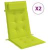 VidaXL Coussins de chaise à dossier haut lot de 2 vert vif, coussin, coussin de chaise, coussin de siège, coussin de canapé, 361907
