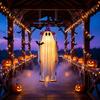 Hanging Ghost Decorations for Halloween Swing Ornament with LED String Lights Outdoor Decor, Adjustable Decorative Polyester Garden Light-Up Bat Decor