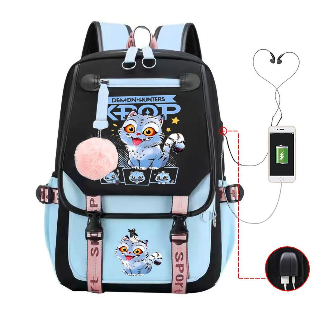 Animation Cartoon Printing Contrasting Color Neutral Usb Backpack Large Capacity Korean Version Of Student Schoolbag