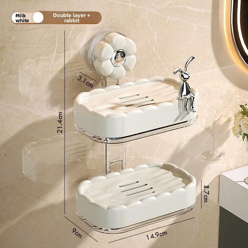 Suction Cup Soap Box, Wall-mounted Soap Box, Shelf, No Need for Drilling, Home Bathroom, Draining, Double-layer Bathroom Storage