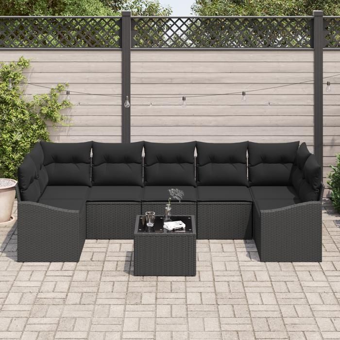VidaXL Ensemble de canapé de jardin de 8 pièces avec coussins en rattan noir 3355312