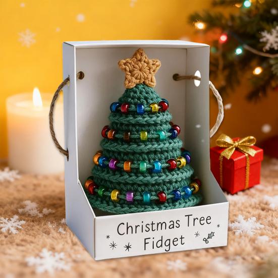 Christmas Tree Fidget Crochet Kit Complete DIY Yarn Set for Holiday Stress Relief Festive Ornament Making for Beginners & Craft Lovers