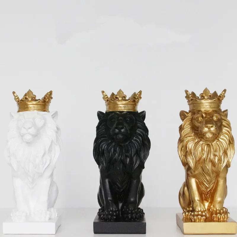 Resin Lion Statue Crown Lions Sculpture Animal Figurine Abstract Decoration Home Decor Nordic Model Decor Table Ornaments