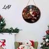 Retro Festive Home Decor Christmas Wooden Round Hanging Sign Santa Claus Highland Cow Winter Theme Rustic Wall Door Decor Farmhouse Holiday Welcome