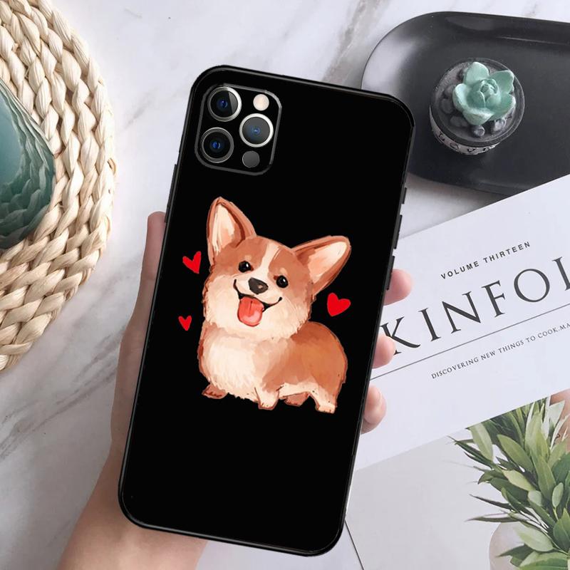 Cute Corgi Dog Soft Case For iPhone 16 Pro Max 13 12 Mini XS Max X XR 11 15 Pro Max 14 Plus Back Cover