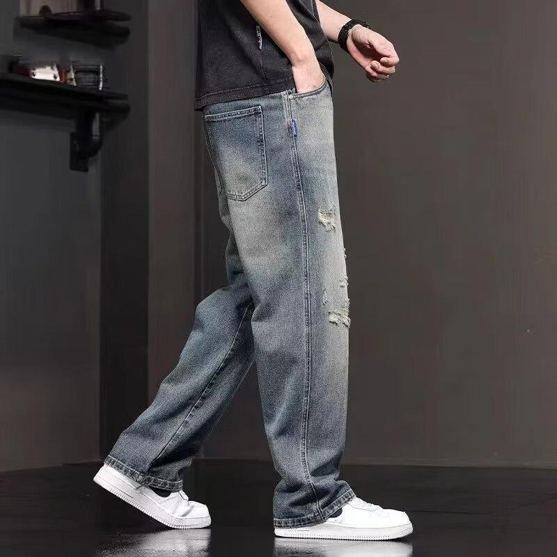 Men's Summer 2024 American-Style Ripped Wide-Leg Jeans