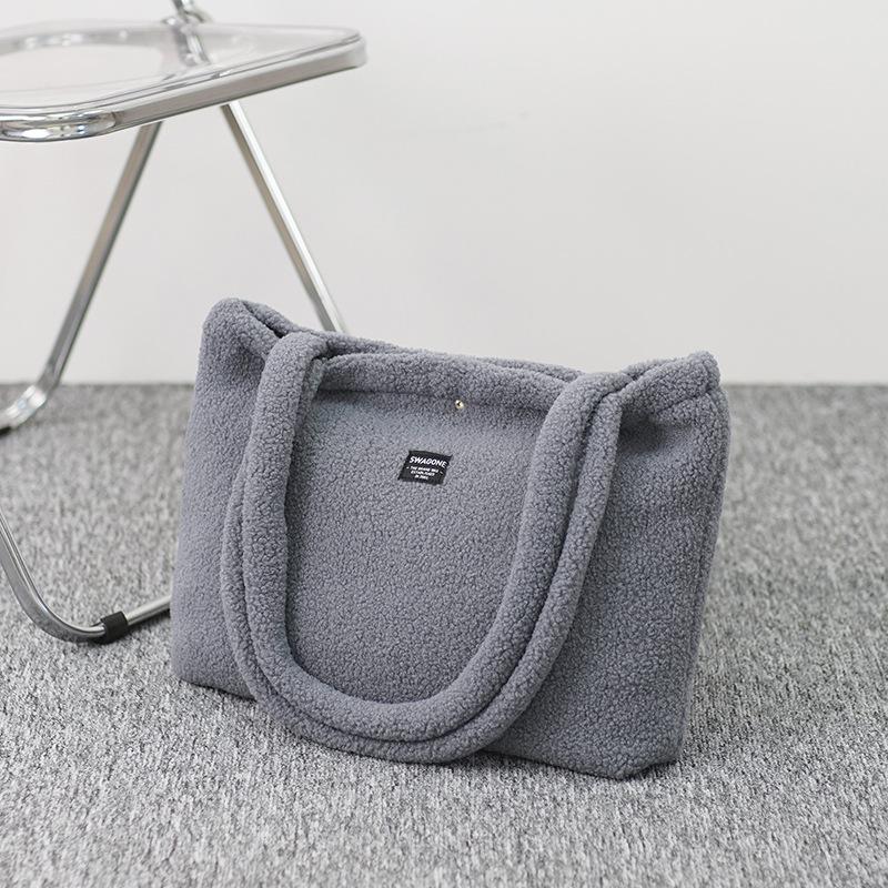 Modische Herbst- und Wintertasche, Damen-Schultertasche aus Wolle, großes Fassungsvermögen, Plüschhandtasche, ideal für Studentinnen, Pendler und den Schulweg