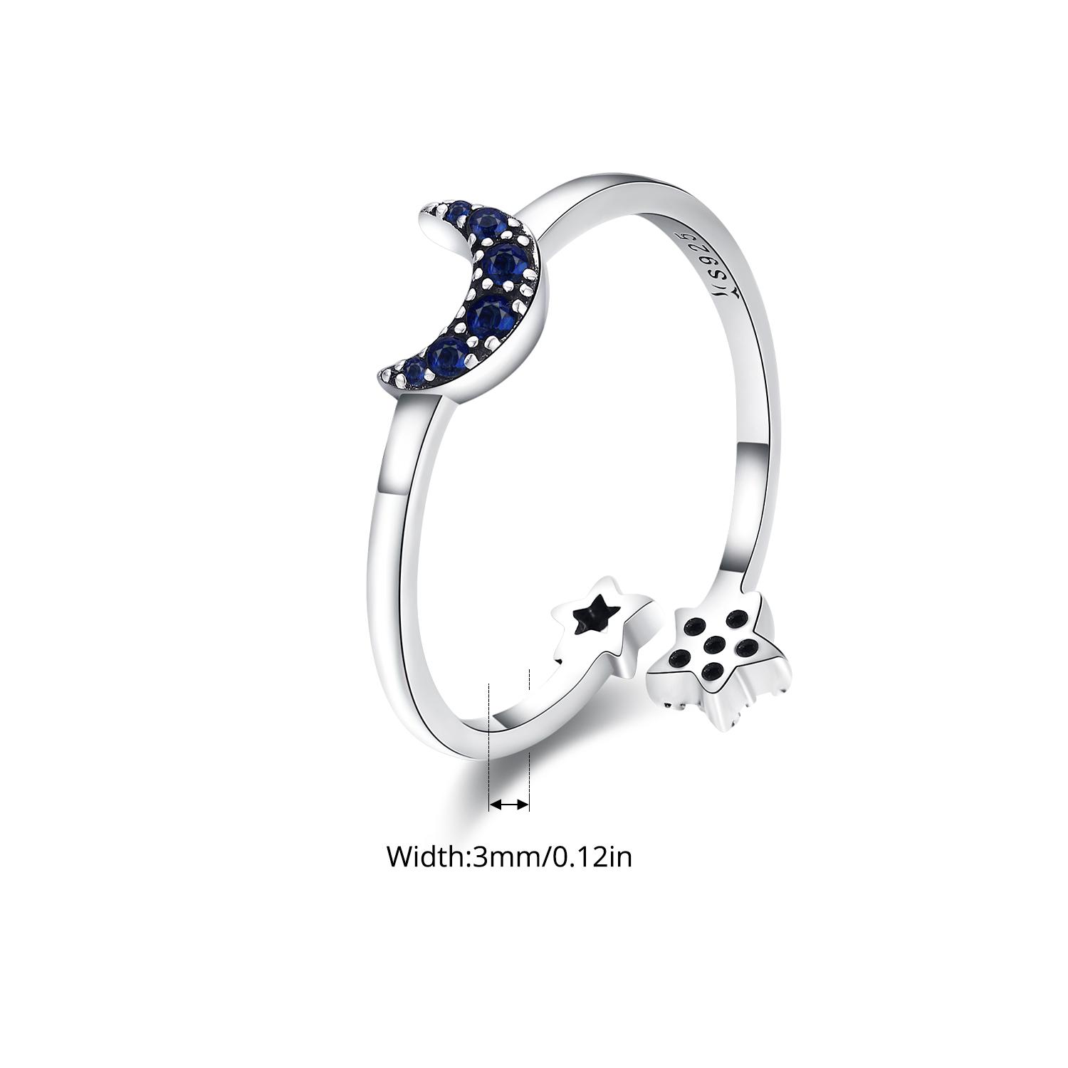 BAMOER Настоящее Серебро 925 Пробы Сверкающая Синяя Луна Звезда Прозрачный Фианит Кольца на Палец для Женщин Свадебные Обручальные Украшения anel SCR437