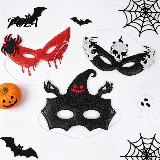 Stable Fit Halloween Masque Masque, Glitter Half Face Eye Horror Skull Bat Transparent Field of View Spider Dress Up Accessory for Cosplay Costume,