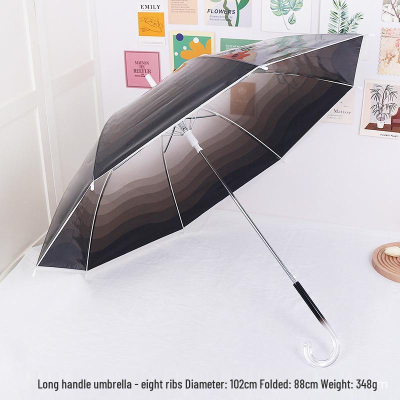 Japanese Forest Style Transparent Cherry Blossom Umbrella with Arched Long Handle for Students