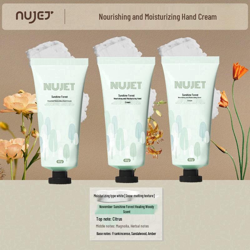 NUJET Snow Melt Fragrance Hand Cream Set: Sea Salt, Rose, Gardenia - 3 pcs, 60g each. Moisturizing & Hydrating Formula for Women.