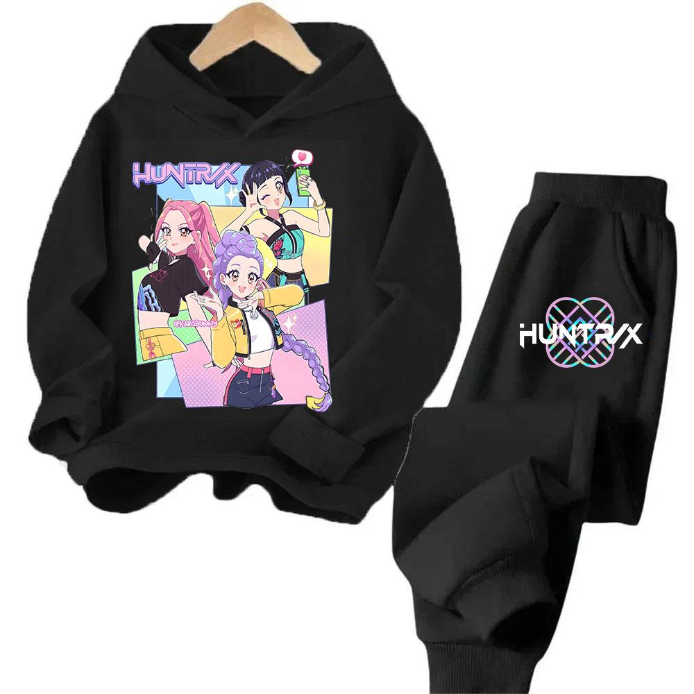 

New Children s Hooded Sweater Set - K-pop Demon Hunter Girl Cute Casual Top for Kids Sports Shirt with Cartoon Print 2 Pieces 100