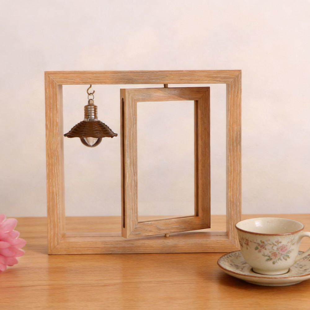 Double-Sided Wooden Picture Frame Rotate Square Commemorative Photo Frame Creative Hollow Decorative Frame Living Room