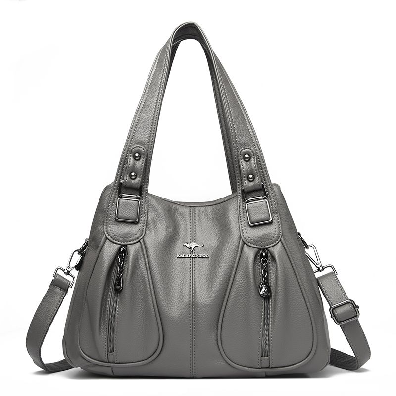 

Brand Genuine Leather Women s Bag Handbag Satchel Big Bag Shoulder Bag Bag Female 2024 New Arrival Large Capacity Mom Bag Cowhide Grey