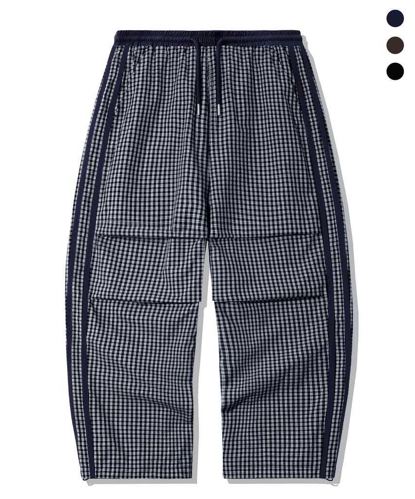 TRILLION Check Parachute Track Line Wide Pants_3Color