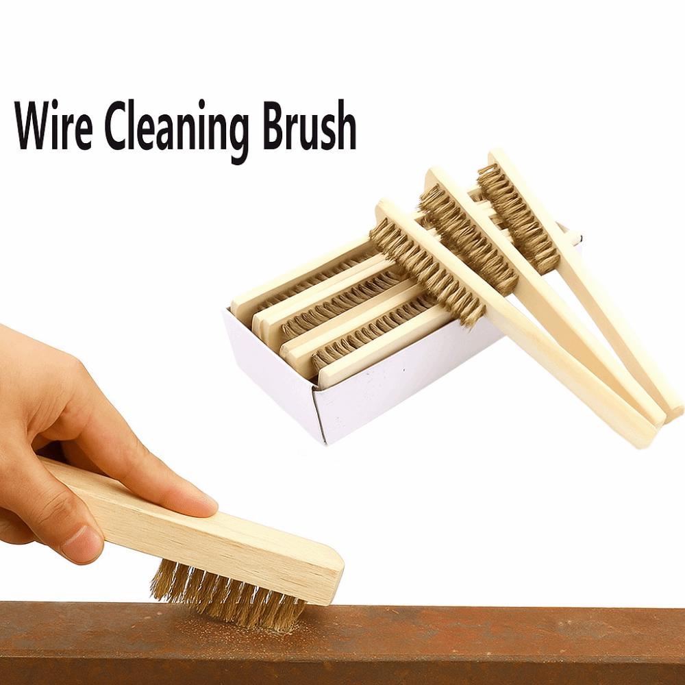 12pcs Wood Handle Wire Cleaning Brush Copper Wire Multi-Surface Cleaner  Industrial Use